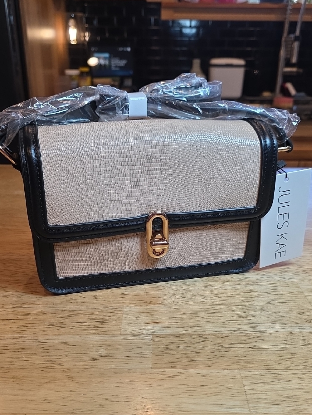 Jules Kae Beige and Black Crossbody Bag